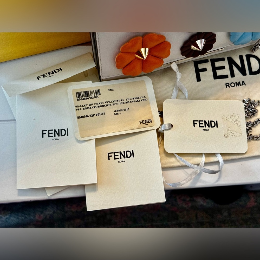 Fendi Calfskin Nappa Floral Wallet On A Chain - Picture 13 of 14
